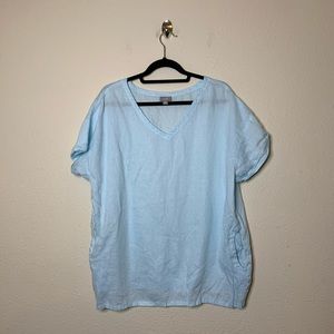 J Jill Blue Linen Short Sleeve T Shirt